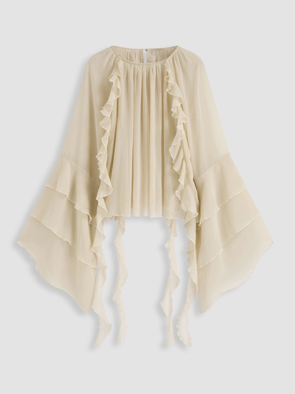 Chiffon Ruffle Hem Bell Sleeve Blouse - NWT